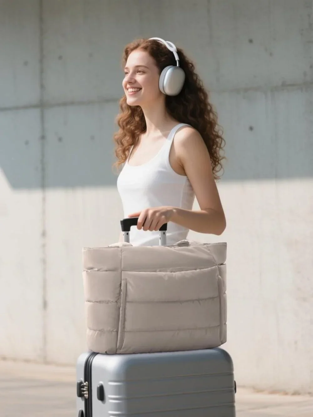 👜Women's Oatmeal Puffer Tote Bag 16 Pockets Work Gym Travel Laptop Handbag